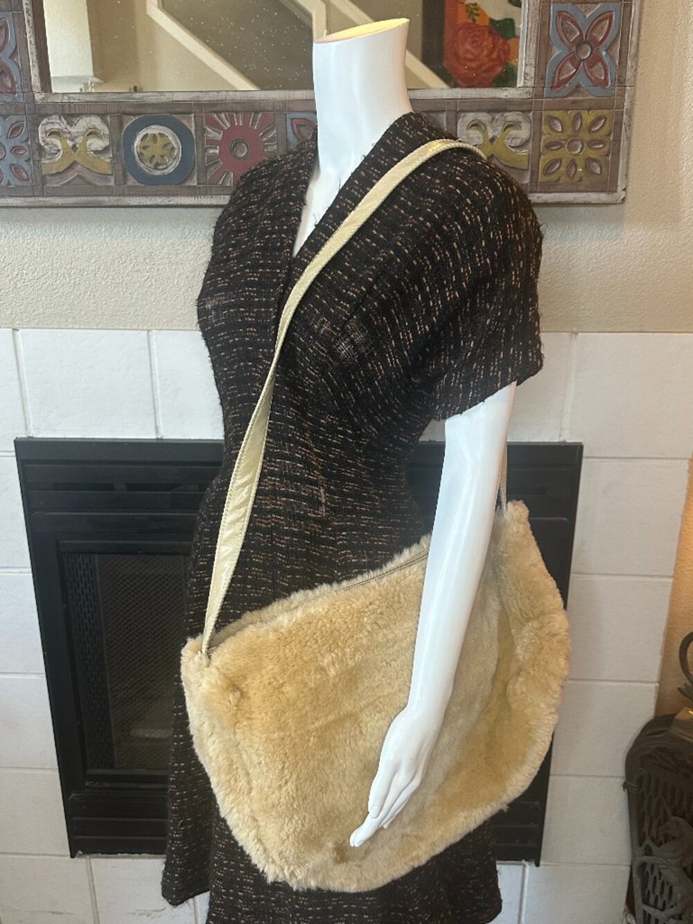 RARE alpaca Fur Leather 13x17 VTG Purse Farmers Corner New Zealand craftsman
